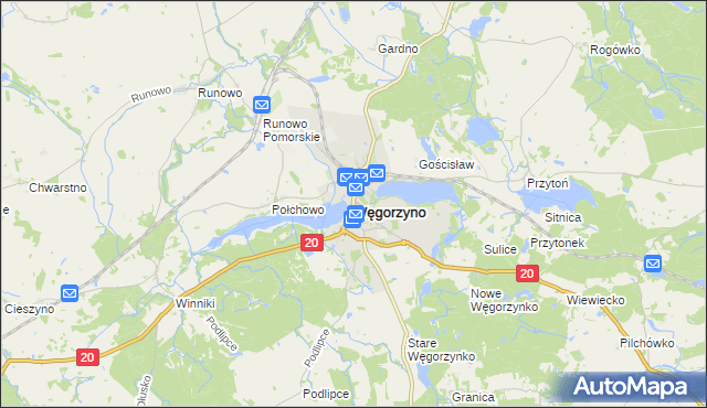 mapa Węgorzyno, Węgorzyno na mapie Targeo