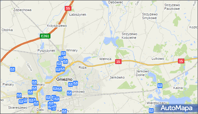 mapa Wełnica gmina Gniezno, Wełnica gmina Gniezno na mapie Targeo