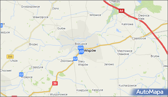 mapa Wiązów, Wiązów na mapie Targeo