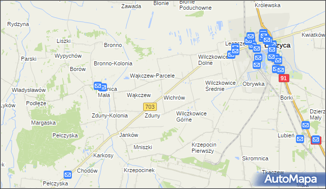 mapa Wichrów gmina Łęczyca, Wichrów gmina Łęczyca na mapie Targeo