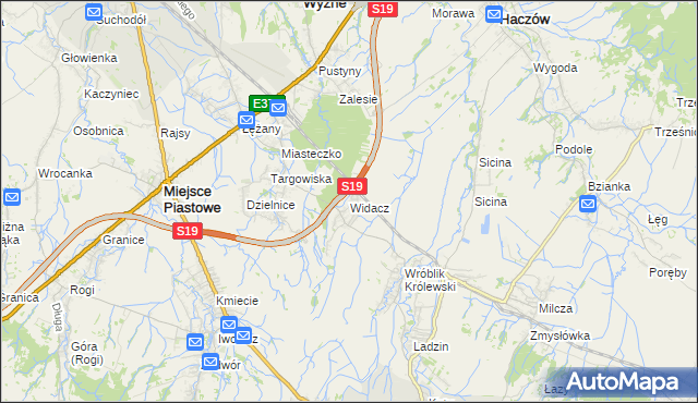 mapa Widacz gmina Miejsce Piastowe, Widacz gmina Miejsce Piastowe na mapie Targeo