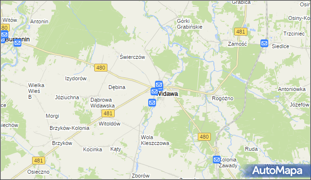 mapa Widawa powiat łaski, Widawa powiat łaski na mapie Targeo