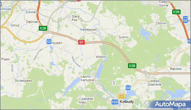 mapa Widlino gmina Żukowo, Widlino gmina Żukowo na mapie Targeo