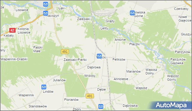 mapa Więcki gmina Popów, Więcki gmina Popów na mapie Targeo
