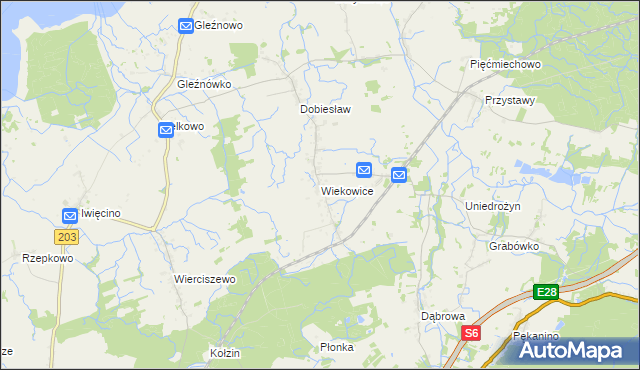 mapa Wiekowice gmina Darłowo, Wiekowice gmina Darłowo na mapie Targeo