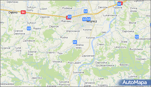 mapa Wielka Wieś gmina Wojnicz, Wielka Wieś gmina Wojnicz na mapie Targeo