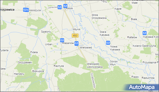 mapa Wielowieś gmina Sieroszewice, Wielowieś gmina Sieroszewice na mapie Targeo