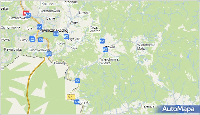 mapa Wierchomla Wielka, Wierchomla Wielka na mapie Targeo