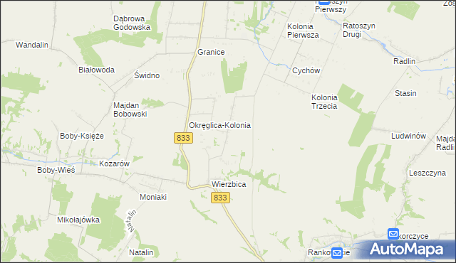 mapa Wierzbica-Kolonia gmina Urzędów, Wierzbica-Kolonia gmina Urzędów na mapie Targeo