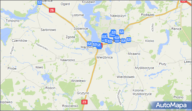 mapa Wierzbnica gmina Myślibórz, Wierzbnica gmina Myślibórz na mapie Targeo