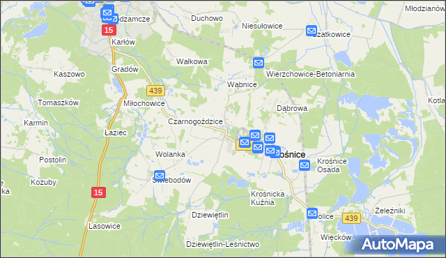 mapa Wierzchowice gmina Krośnice, Wierzchowice gmina Krośnice na mapie Targeo