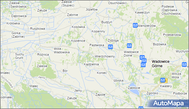 mapa Wierzchowiny gmina Wadowice Górne, Wierzchowiny gmina Wadowice Górne na mapie Targeo