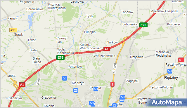 mapa Wierzchowisko gmina Mykanów, Wierzchowisko gmina Mykanów na mapie Targeo