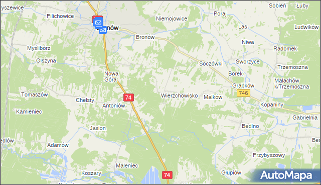 mapa Wierzchowisko gmina Żarnów, Wierzchowisko gmina Żarnów na mapie Targeo