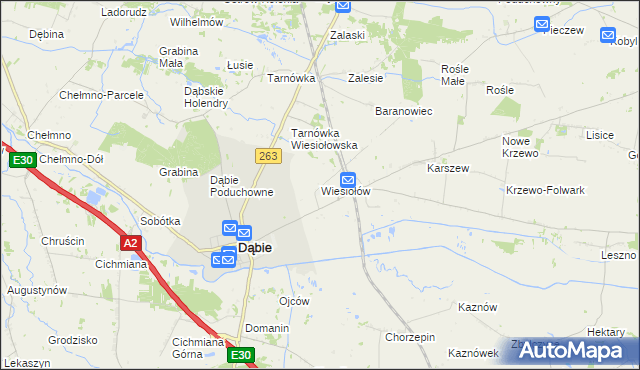 mapa Wiesiołów gmina Dąbie, Wiesiołów gmina Dąbie na mapie Targeo