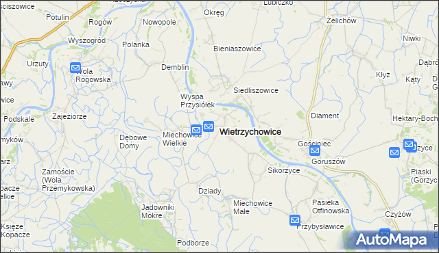 mapa Wietrzychowice powiat tarnowski, Wietrzychowice powiat tarnowski na mapie Targeo