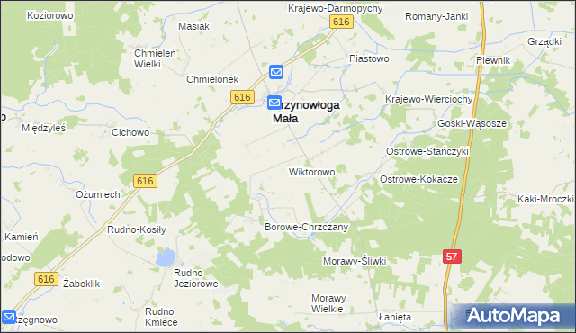 mapa Wiktorowo gmina Krzynowłoga Mała, Wiktorowo gmina Krzynowłoga Mała na mapie Targeo