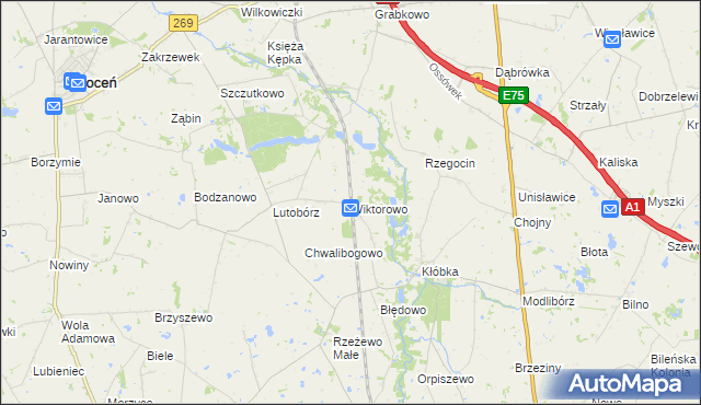 mapa Wiktorowo gmina Lubień Kujawski, Wiktorowo gmina Lubień Kujawski na mapie Targeo