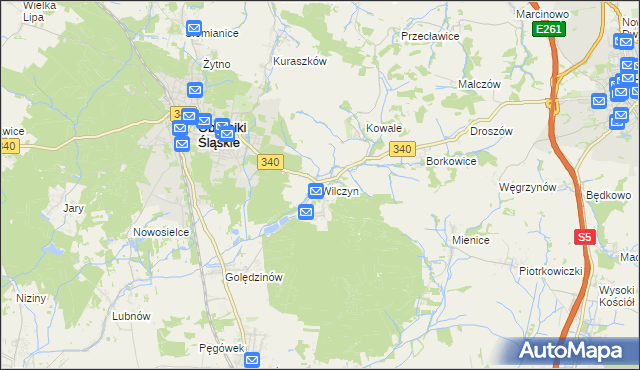 mapa Wilczyn gmina Oborniki Śląskie, Wilczyn gmina Oborniki Śląskie na mapie Targeo