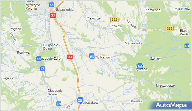 mapa Wilkanów, Wilkanów na mapie Targeo