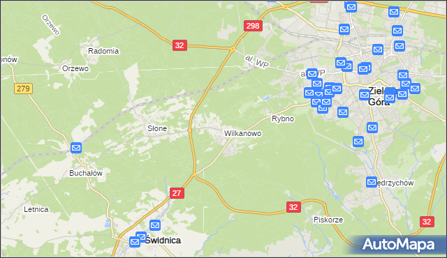 mapa Wilkanowo gmina Świdnica, Wilkanowo gmina Świdnica na mapie Targeo