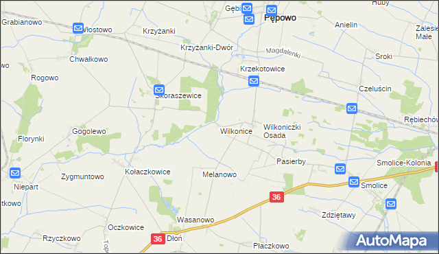 mapa Wilkonice gmina Pępowo, Wilkonice gmina Pępowo na mapie Targeo