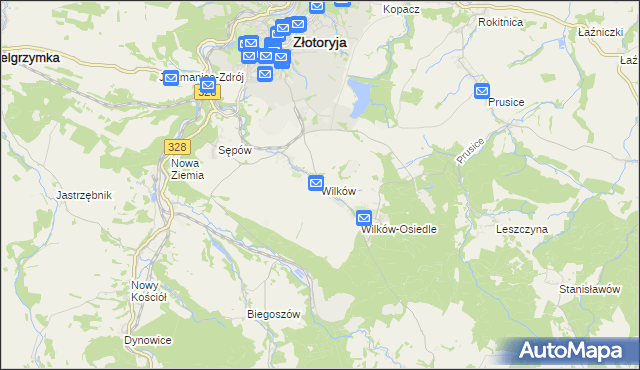 mapa Wilków gmina Złotoryja, Wilków gmina Złotoryja na mapie Targeo