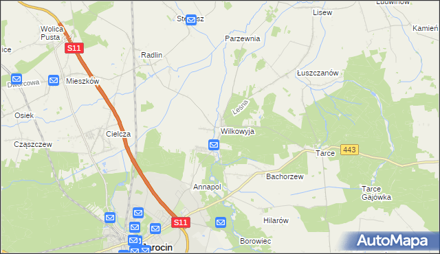 mapa Wilkowyja gmina Jarocin, Wilkowyja gmina Jarocin na mapie Targeo