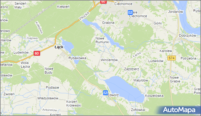 mapa Wincentów gmina Łąck, Wincentów gmina Łąck na mapie Targeo