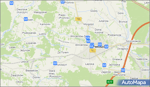 mapa Wincentów gmina Piekoszów, Wincentów gmina Piekoszów na mapie Targeo