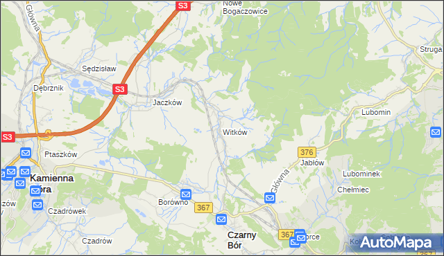 mapa Witków gmina Czarny Bór, Witków gmina Czarny Bór na mapie Targeo