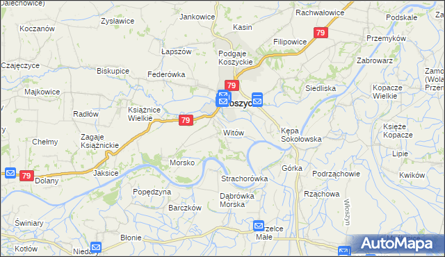 mapa Witów gmina Koszyce, Witów gmina Koszyce na mapie Targeo