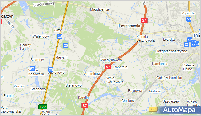 mapa Władysławów gmina Lesznowola, Władysławów gmina Lesznowola na mapie Targeo