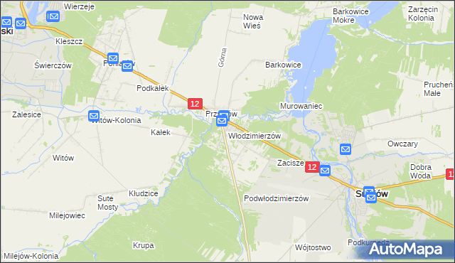 mapa Włodzimierzów gmina Sulejów, Włodzimierzów gmina Sulejów na mapie Targeo