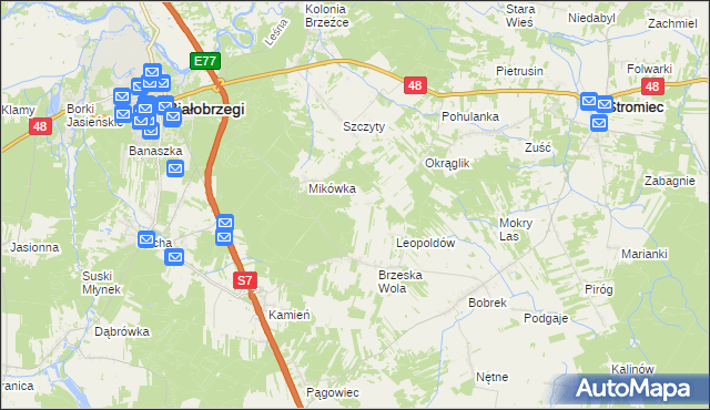 mapa Wojciechówka gmina Białobrzegi, Wojciechówka gmina Białobrzegi na mapie Targeo