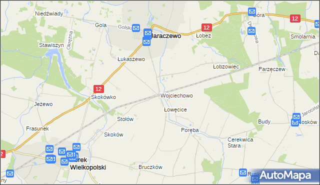 mapa Wojciechowo gmina Jaraczewo, Wojciechowo gmina Jaraczewo na mapie Targeo
