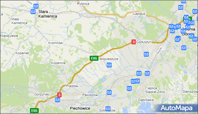 mapa Wojcieszyce gmina Stara Kamienica, Wojcieszyce gmina Stara Kamienica na mapie Targeo