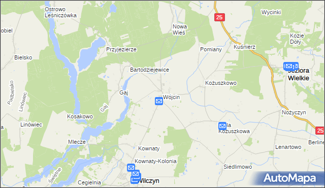 mapa Wójcin gmina Jeziora Wielkie, Wójcin gmina Jeziora Wielkie na mapie Targeo