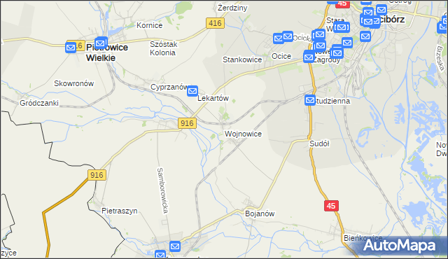 mapa Wojnowice gmina Krzanowice, Wojnowice gmina Krzanowice na mapie Targeo