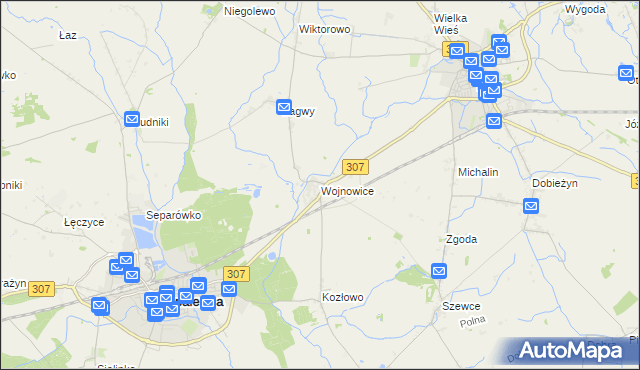 mapa Wojnowice gmina Opalenica, Wojnowice gmina Opalenica na mapie Targeo