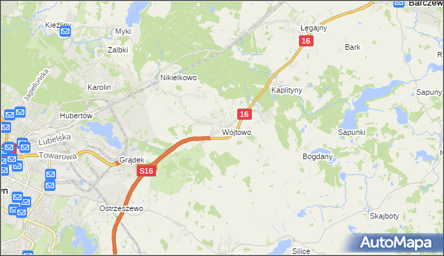mapa Wójtowo gmina Barczewo, Wójtowo gmina Barczewo na mapie Targeo