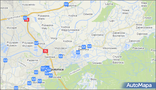 mapa Wola Batorska, Wola Batorska na mapie Targeo