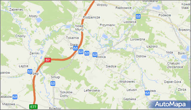 mapa Wolica gmina Chęciny, Wolica gmina Chęciny na mapie Targeo