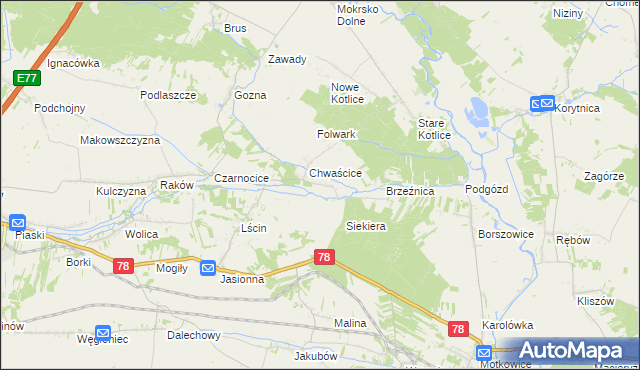 mapa Wólka gmina Jędrzejów, Wólka gmina Jędrzejów na mapie Targeo