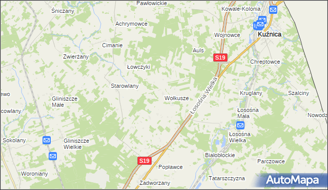mapa Wołkusze, Wołkusze na mapie Targeo