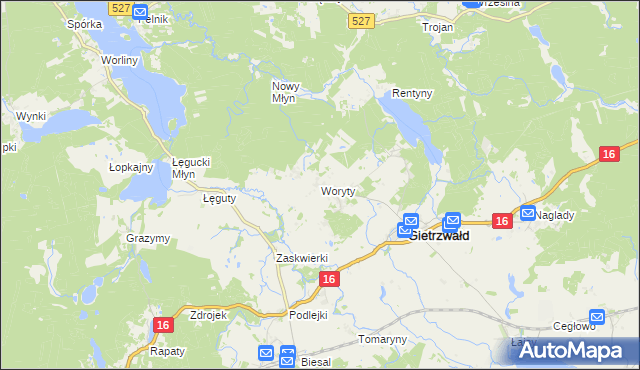 mapa Woryty, Woryty na mapie Targeo