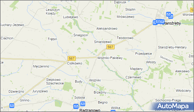 mapa Woźniki-Paklewy, Woźniki-Paklewy na mapie Targeo