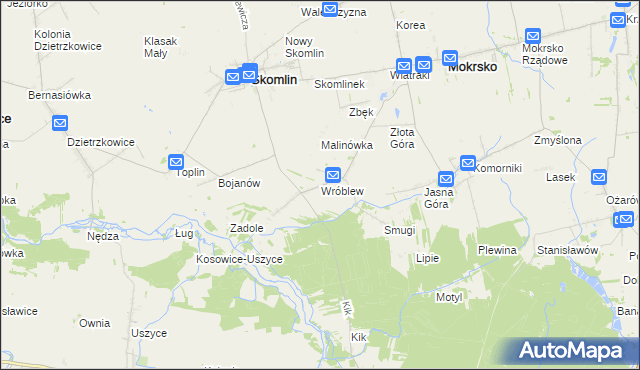 mapa Wróblew gmina Skomlin, Wróblew gmina Skomlin na mapie Targeo