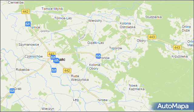 mapa Wronów gmina Gizałki, Wronów gmina Gizałki na mapie Targeo