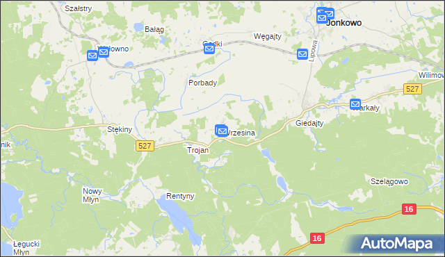 mapa Wrzesina gmina Jonkowo, Wrzesina gmina Jonkowo na mapie Targeo